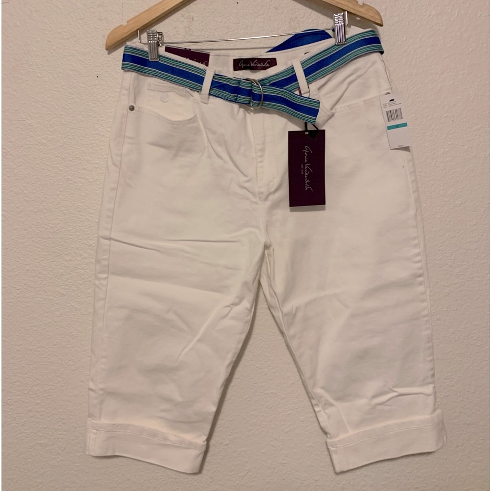 GLORIA VANDERBILT AMANDA Classic Fit CAPRI, White Denim Size16 With Belt New